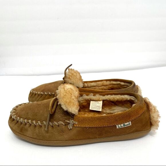 L.L Bean Men’s Wicked Good Leather Sheep Wool Lined Moccasin Slippers - Picture 5 of 15